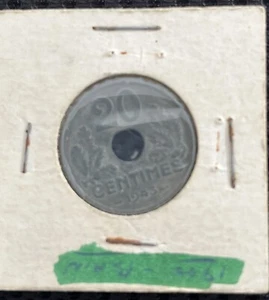 VICHY FRANCE (ETAT FRANCAIS) 🇫🇷 TWENTY (20) CENTIMES COIN 1943 (WARTIME) - Picture 1 of 3