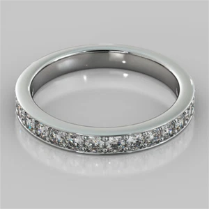 0.30 Ct Round Real Diamond Engagement Eternity Band 18K White Gold Ring Size 6  - Picture 1 of 4
