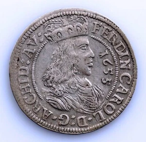 SC-Austria. Ferdinand Karol. 3 Kreuzer 1655 Hall (Austria). MBC+/VF+ Plata 1,5 g - Imagen 1 de 2