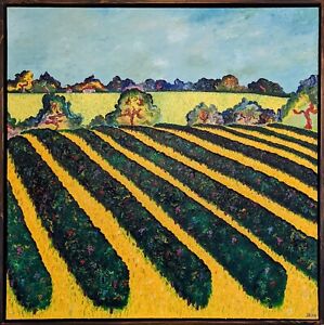 Landscape Impressionism Fauvism Field Wineyard Oil Painting by Denisa Mansfield 