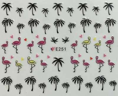 NAIL STICKERS FLAMINGOS PALM TREES Nail Art Wasseraufkleber Transfers Aufkleber Sommer Palmen Flamingo Herzen E251