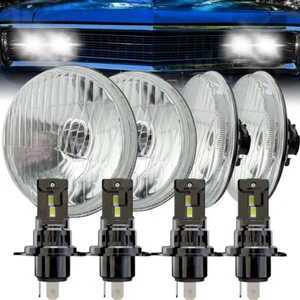 5-3/4" Classic Glass Headlamp & H4 LED Light Bulbs for Chevy Chevelle 1964-1970 - Picture 1 of 21