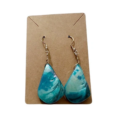 Pendientes Abulón Esmaltado Cuelga Azul NUEVO Foto 1 de 4