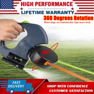 Retractable Reflective Dual Pet Leash Lead 360Swivel Double Dog Walking Leash A+ - Picture 1 of 8