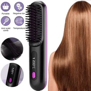 Portable Hair Straightener Brush AntiScald Hair Cordless Hair Straightener Brush - Picture 1 of 21