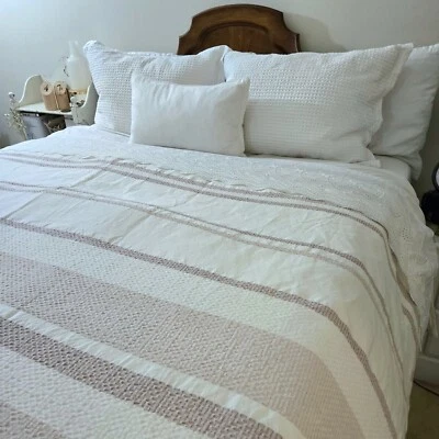 Hotel Collection Duvet KNG Woven Accent Stripe Honey Comb Linen Cream Rose Mauve - Image 1 of 4
