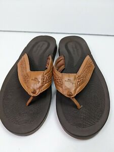 Tommy Bahama Mens Shallows edge Brown Leather Flip Flop Sandals Size 13M