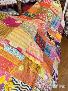 Edredón de cama Kantha artesanal retazos doble 210 cm x 225 cm cada uno único nuevo con etiquetas - Imagen 1 de 7