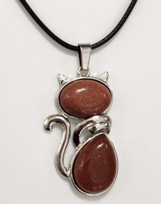 Colgante Cabujón Piedra Dorada Gatito Gatito Tono Plateado Cordón Negro Animales Foto 1 de 4