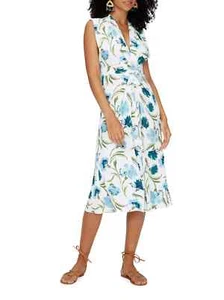 Diane von Furstenberg Livia Floral Midi-Dress Color Dianthus Large Blue sz 12 - Picture 1 of 14