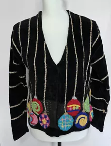 Berek 2 Christmas Cardigan Sweater Size Small Ornaments Crochet Appliqué - Picture 1 of 11