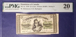 Dominion of Canada DC-1a 1870 25 Cents Series A (Dickinson-Harington) PMG VF20👍 - Picture 1 of 2