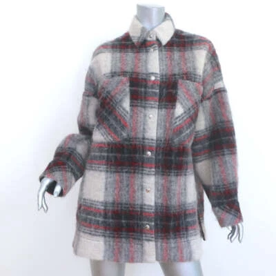 IRO Minksy Oversized Plaid Jacket Gray/Red Wool-Blend Size 34 - Image 1 of 4