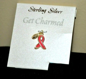 Ciondolo ciondolo argento sterling nastro consapevolezza smalto rosa cancro al seno - Foto 1 di 6