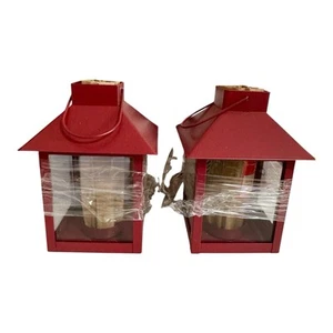 New Set Of 2 Luminara Lanterns 6 In Red Tea Lights Remote Control - Picture 1 of 5