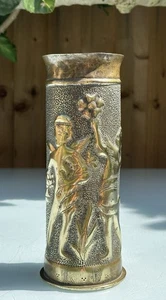 WW1 TRENCH ART SHELL CASE, DEEPLY EMBOSSED ANGELS, FLOWERS & L B, MAY 1918 - Picture 1 of 13
