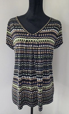 Blusa cómoda multicolor elástica manga gorra cuello en V XL Liz & Co. para mujer  Foto 1 de 4