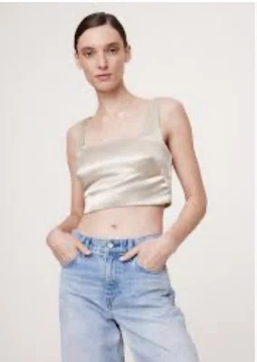 BANANA REPUBLIC SATIN SQUARE -NECK CROPPED Tank, Natural Stone, Size 8, NWT - Image 1 of 4