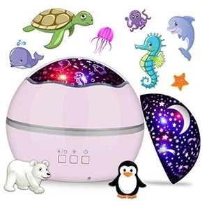 360° Rotating Night Light Projector for Kids, 2 in 1 Starry Sky and Sea Pink - Picture 1 of 8