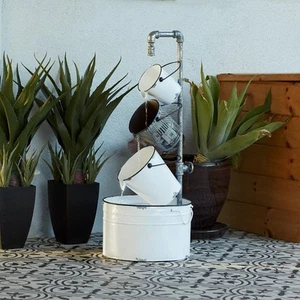 Alpine Corporation 33" Tall Rustic Metal Pails Fountain Yard White - Picture 1 of 5
