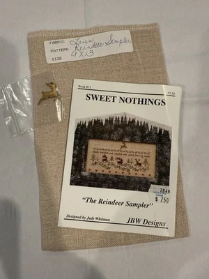 Sweet Nothings THE REINDEER SAMPLER Cross Stitch Pattern + Fabric + Deer Charm - Image 1 of 4