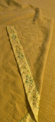 Vintage Stevens Utica  Blanket Yellow Acrylic 87x65 Satin Embroidered Trim  - Image 1 of 4