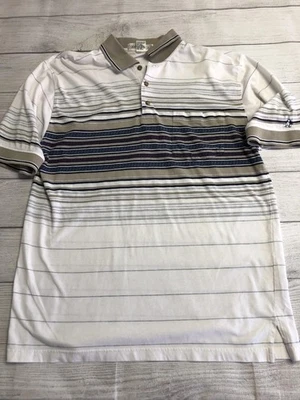 Camisa polo vintage Grand Slam para hombre grande blanca tostada a rayas pingüino golf años 90 Foto 1 de 4