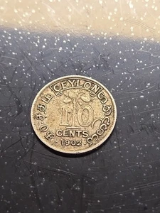 CEYLON Edward VII 1902 10 CENTS Colonial Coinage 0.800 SILVER - Picture 1 of 6