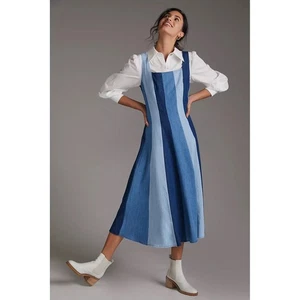 Neu mit Makel Farm Rio Anthropologie Colorblocked Denim Midikleid Gr. XS blau - Bild 1 von 7
