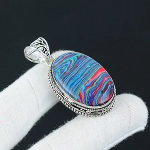 Rainbow Calsili Antique Handmade Gemstone Jewelry 925 Sterling Silver Pendant. - Picture 1 of 4