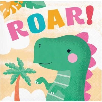 Girl Dinosaur Party Napkins 16pk 2ply 25cm -  Girl Dinosaur Party Supplies - Image 1 of 2