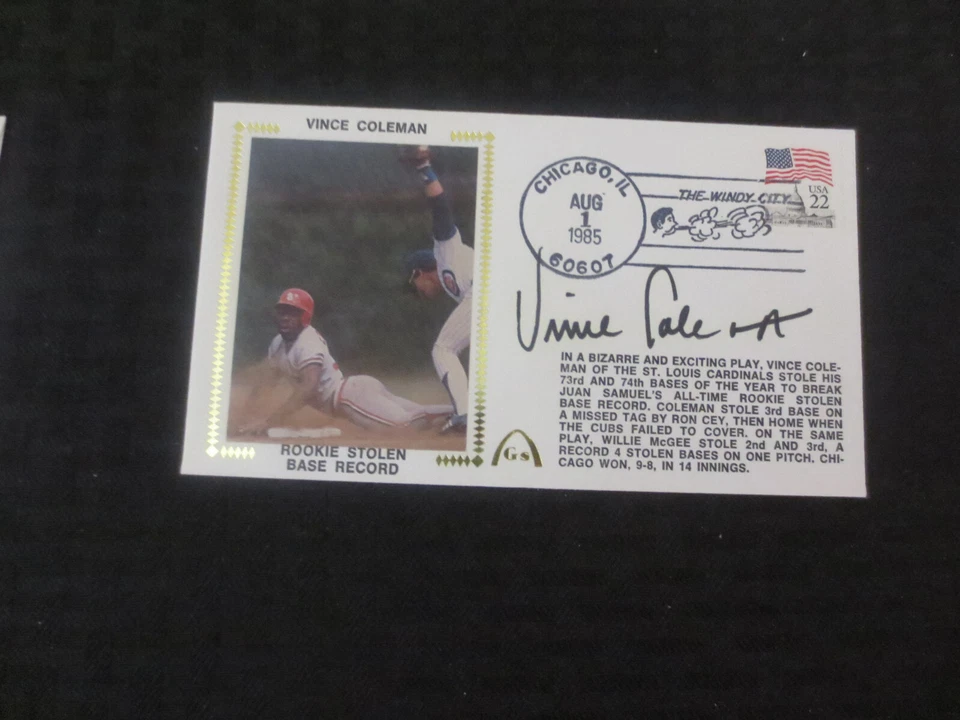 Vince Coleman Novato Robado Base Record Cardinals 1985 Autógrafo Cachet de Seda Foto 1 de 1