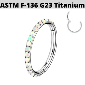 16g 5/16" Implant Grade Titanium Opal Paved Rim Tragus Helix Hinged Ear Clicker