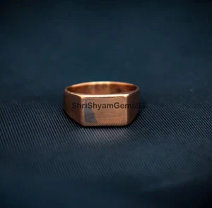 Pure Solid Copper Rectangle Bar Plain Mens Unisex Band Pinky Signet Ring Jewelry - Picture 1 of 6