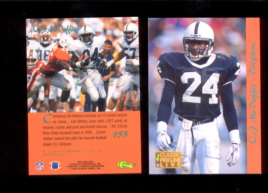 1993 Classic Pro Line Live O J MCDUFFIE Miami Dolphins Rookie Card - Image 1 of 1