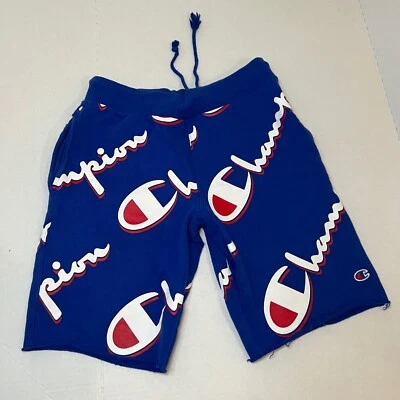 Champion Shorts Mens Small Blue Reverse Weave Spell Out All Over Print Lounge - Image 1 of 4