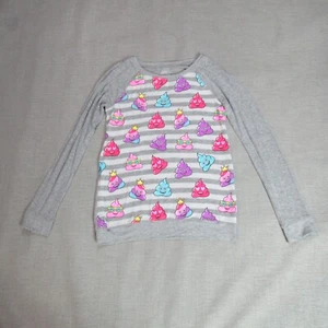 Justice Sweater Girls Size 20 Gray Knit Striped Long Sleeve Poop Emoji Fun - Picture 1 of 9
