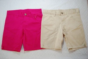 Girls 2 LOT SHORTS Chinos BEIGE PINK BERMUDAS Adj Waist SIZE 4 5 8 12 14 16 - Picture 1 of 2