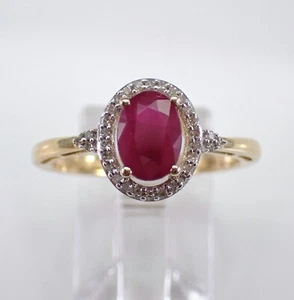 Ruby and Diamond Halo Engagement Ring Yellow Gold July Birthstone Jewelry Gift - Picture 1 of 7