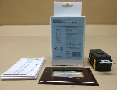 NUEVO EN CAJA RECEPTÁCULO BRYANT GF52A GFCI MARRÓN 15A 15 AMP 125V AC 5MA NIVEL DE DISPARO (3 AVL) Foto 1 de 2