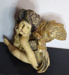 Vintage Large 14" Italian Alabaster Nude Cupid Angel, Gold Wing Cherub w/Arrows - Picture 1 of 8