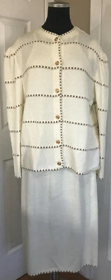 Nuevo con etiquetas Conjunto de suéter y falda vintage Vivanti Neiman Marcus de 2 piezas marfil y dorado talla 16 Foto 1 de 4