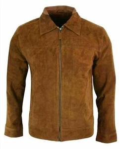 New Men's Sheepskin Suede Leather Jacket Biker Tan Handmade Party Wear Coat - Picture 1 of 3