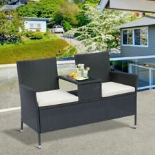 Outsunny 841-149BK Rattan Chair Set with Middle Tea Table - Black