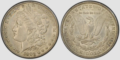 1883-S MORGAN SILVER DOLLAR~PCGS CERTIFIED AU53~SEMI-KEY DATE PROBLEM FREE * - Image 1 of 4