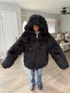 Ablanche Urban Fur Fitter Men's Black Faux Fur Hooded Jacket Coat XXL - Picture 1 of 7