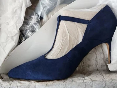 Clarks Dinah Dolly Ladies T Bar Heels  Dark Blue Suede Leather UK SZ 3.5D EU 36. - Image 1 of 4