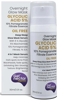 Mascarilla de ácido glicólico Get Nectar Happiness Overnight Glow 5 % con 10 % - 30 ml Foto 1 de 4