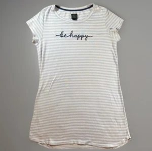 LAURA ASHLEY Sleepshirt Womens Large Blue White Stripe Be Happy Short Sleeve Tee - Picture 1 of 7