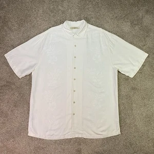 Tommy Bahama Shirt Mens XLT White Ivory Short Sleeve Wood Button 100% Silk *READ - Picture 1 of 24